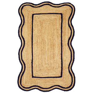 Exquisite Scalloped Rug - 4x6 Black Hand Braided Jute Rug