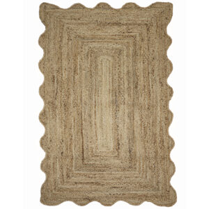 Natural Jute Scalloped Area Rug, Hand Braided Boho Décor Rug