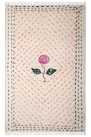 Kantha Cotton Rug with Stunning Hand-Stitching Flowers